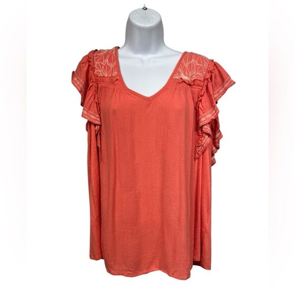 Knox Rose Coral Blouse with Ruffle Sleeves like new - Picture 1 of 9